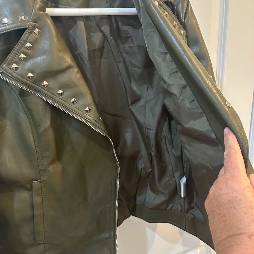 White Mark Women's Olive Studded Jacket - Picture 5 of 11